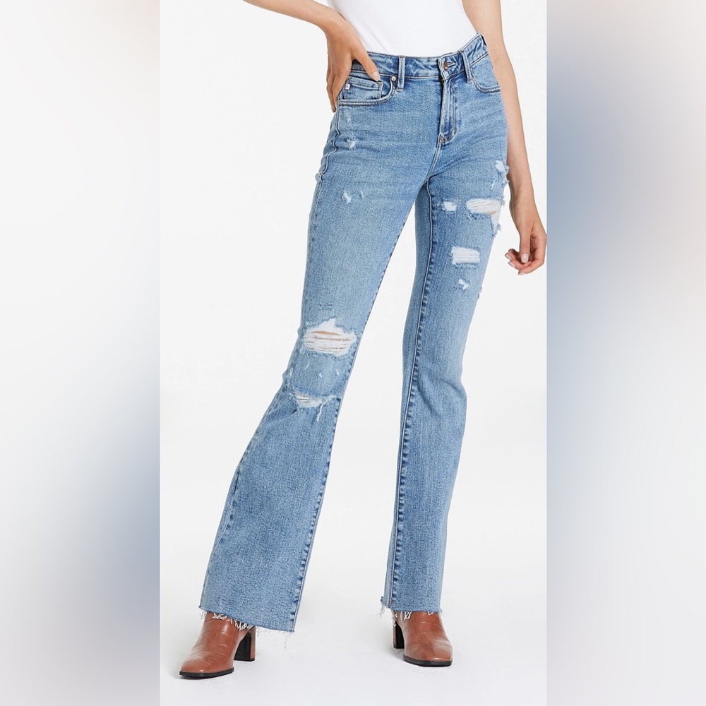 Dear John Blue Denim Flare Jaxtyn bootcut raw hem jeans